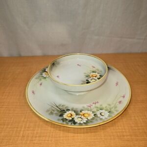 Nippon 2-Tier Serving Tray 8" wide Hand-Painted Vintage White Flowers Appetizers
